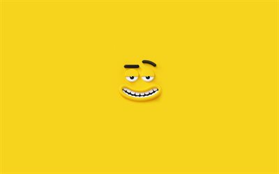 winking smiley, 4k, 3D smilies, minimal, creative, emotions smilies, wink, smilies, wink minimalism