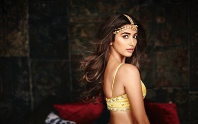 Pooja Hegde, 2020, Bollywood, indian actress, indian national dress, sarees, beauty, brunette woman, Pooja Hegde photoshoot