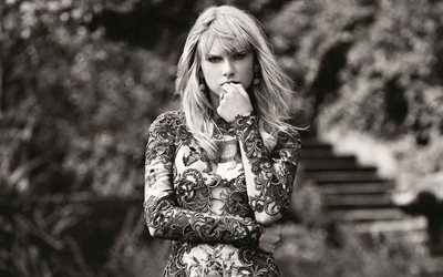Taylor Swift, la chanteuse Am&#233;ricaine, femme &#233;l&#233;gante, portrait, noir et blanc, mod&#232;le de mode