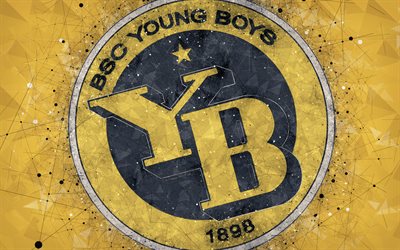 4k, Young Boys FC, Schweiz Super League, kreativa logotyp, geometriska art, emblem, Schweiz, fotboll, Unga Pojkar, gul abstrakt bakgrund, FC Unga Pojkar
