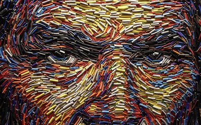 عيون الذكور من الأسلاك, الفن الإبداعي 3d, وجه من الأسلاك, صورة من الأسلاك, أسلاك كهربائية