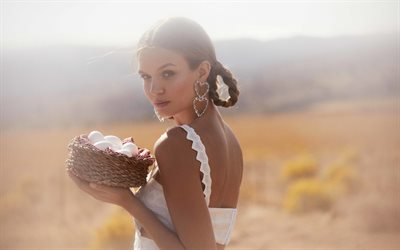 Josephine Skriver, photoshoot, Danska top model, vit kl&#228;nning, vacker ung kvinna