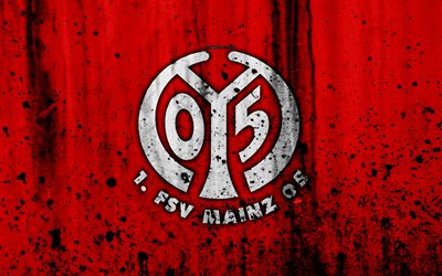 FC Mainz 05, 4k, logotipo, la Bundesliga, la piedra de textura, Alemania, Mainz 05, f&#250;tbol, club de f&#250;tbol, el Mainz 05 FC