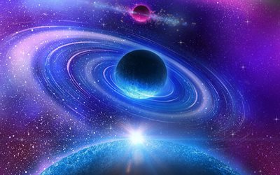 purple planet, rings, 3D art, artwork, galaxy, NASA, nebula, sci-fi, planets