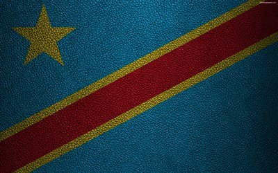 Bandera de la Rep&#250;blica Democr&#225;tica del Congo, rep&#250;blica democr&#225;tica del Congo, rep&#250;blica democr&#225;tica del congo, de textura de cuero, 4k, Congo bandera, &#193;frica, el mundo, banderas, banderas de &#193;frica, la Rep&#250;bl