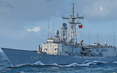 tcg goksu, f-497, 4k, vektorgrafik, tcg goksu ritning, turkiska marinen, kreativ konst, tcg goksu konst, f497, vektorritning, abstrakt fartyg, tcg goksu f-497, turkiska flottan