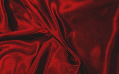 tissu de soie rouge, 4k, texture de tissu de soie, fond de tissu rouge, fond de soie rouge, texture de vague de soie rouge, fond de tissu de vague rouge