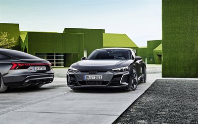 Audi E-Tron GT, 2022, 4k, front view, exterior, rear view, new gray E-Tron GT, luxury electric car, german sports cars, Audi