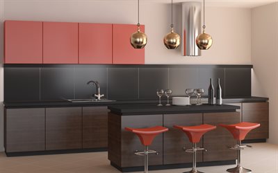 stylish black and red kitchen, modern interior design, stylish interior, kitchen, minimalism