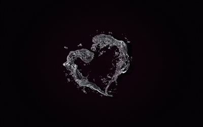 水でできた心臓, 黒の背景, 水, heart, 水滴でできた心臓, ウォーターハート, 水を節約する