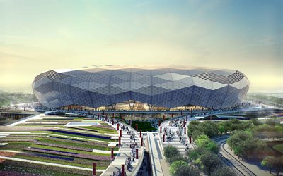 Qatar Foundation Stadium, 4k, 2022 FIFA World Cup, Qatar Stars League, aerial view, Doha, football stadium, Education City Stadium, soccer, Qatari stadiums, Qatar