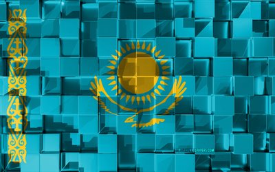 Bandera de Kazajst&#225;n, indicador 3d, 3d cubos de textura, las Banderas de los pa&#237;ses Europeos, Kazajst&#225;n 3d de la bandera, arte 3d, Kazajst&#225;n, de Europa, de textura en 3d