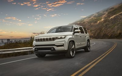 2022, Jeep Grand Wagooner, 4k, front view, exterior, large SUV, new white Grand Wagooner, american cars, Jeep