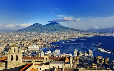 4k, Napoli, panorama, sea, summer, port, Campania, Italy, Europe