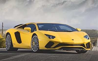 4k, Lamborghini Aventador, road, supercars, bilar, gul Aventador, Lamborghini