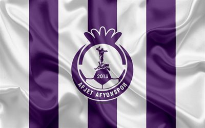 Afjet Afyonspor, 4k, logo, textura de seda, Turco futebol clube, branco roxo bandeira, emblema, 1 league, TFF Primeira Liga, Afyonkarahisar, A turquia, futebol