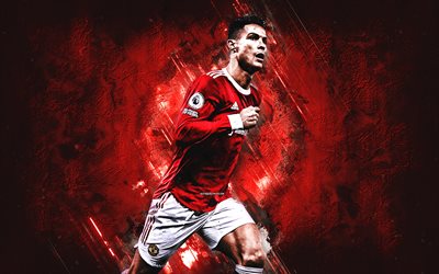 Cristiano Ronaldo, portrait, Manchester United FC, Cristiano Ronaldo goal, CR7, red grunge background, Champions League, football
