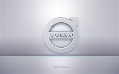 Logo Volvo 3d blanc, fond gris, logo Volvo, art 3d cr&#233;atif, Volvo, embl&#232;me 3d