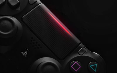 Joystick Sony Playstation, close-up, dispositivos modernos, fundo preto, console de jogo, Playstation, joystick