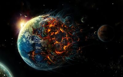 apokalyps, f&#246;rst&#246;relse av jorden, konst, jordexplosion, jordf&#246;rst&#246;relse