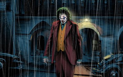 Joker, 4k, rain, supervillain, fan art, night, Joker 4K, artwork