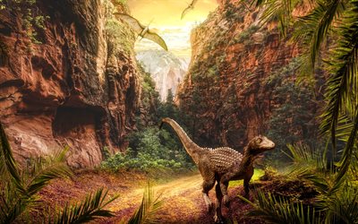 dinosaurier, 3D-konst, dal, djurliv, monster, klippor, stenar, arg dinosaurie