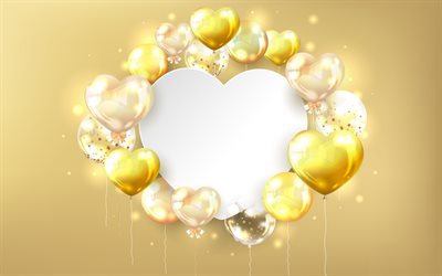 white heart frame, 4k, love concepts, 3D balloons, heart frames, garter balls, love frames, hearts greeting cards